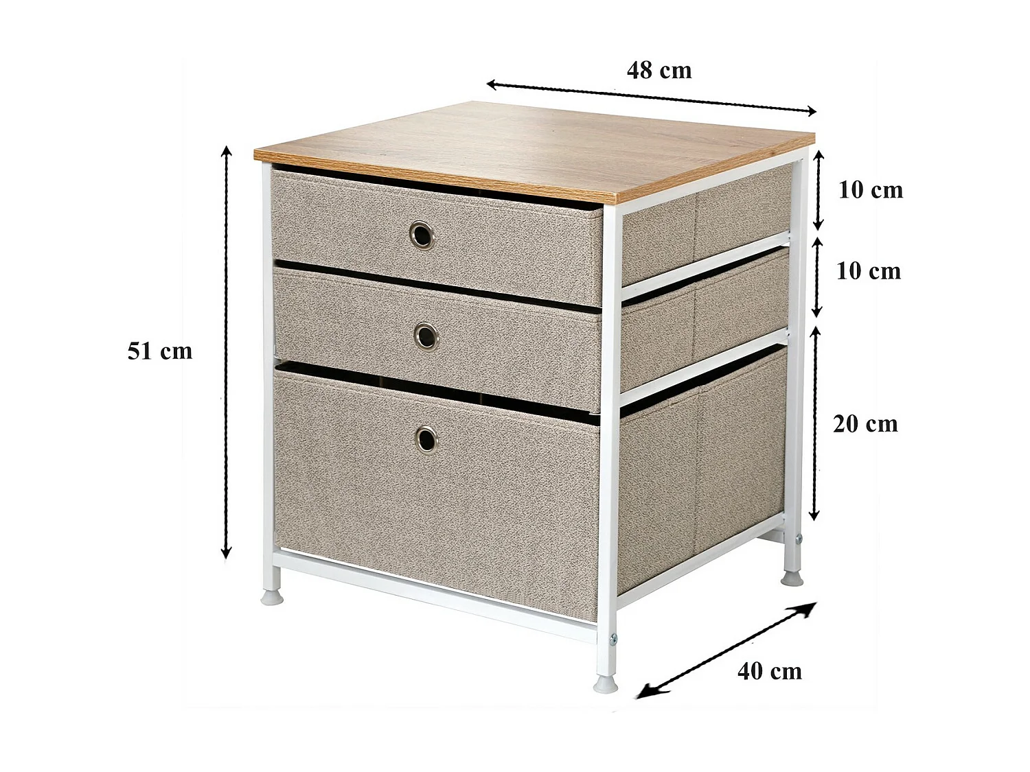 Commode 3 tiroirs en intissé clair - L48 cm