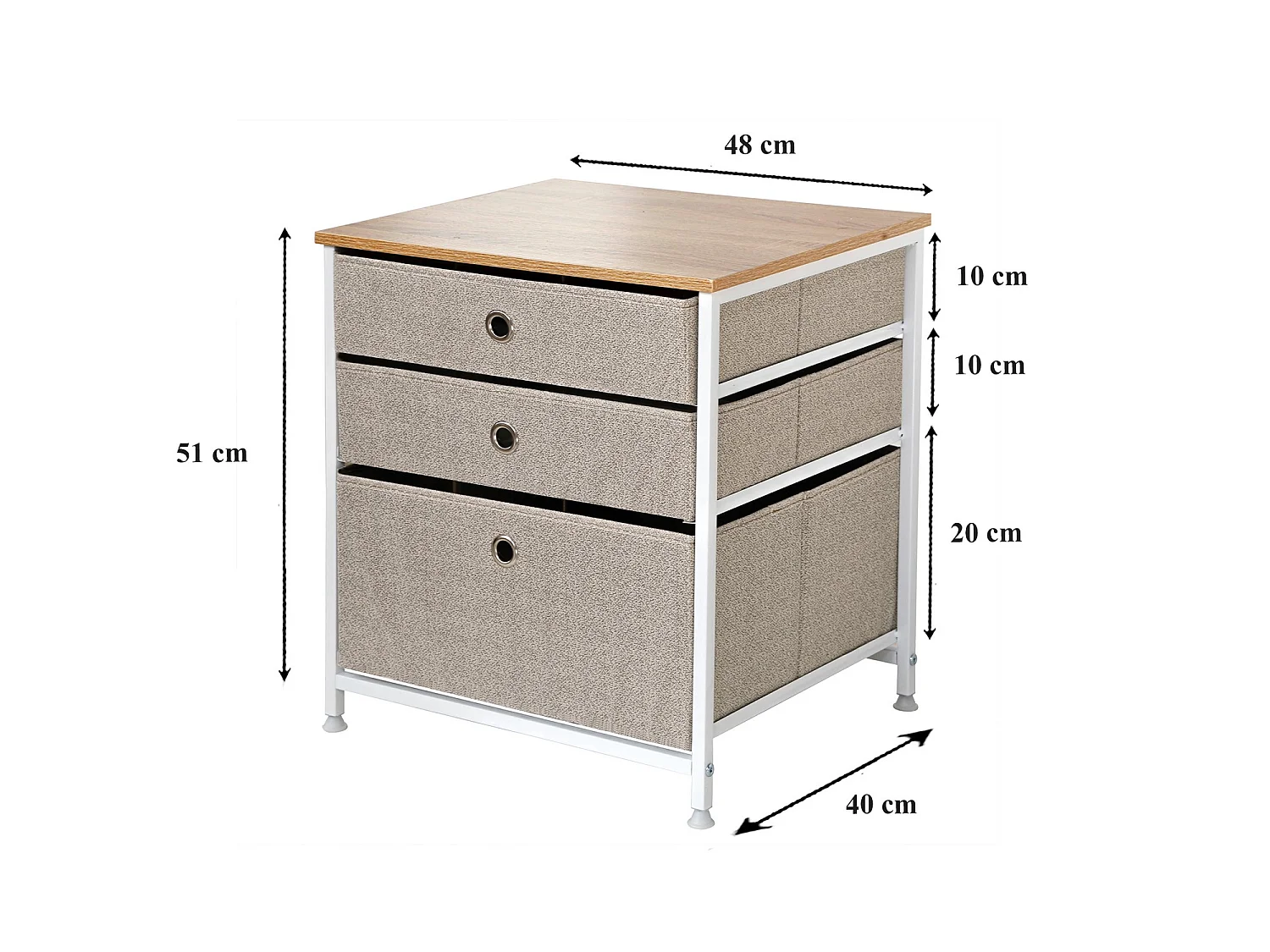 Commode 3 tiroirs en intissé clair - L48 cm