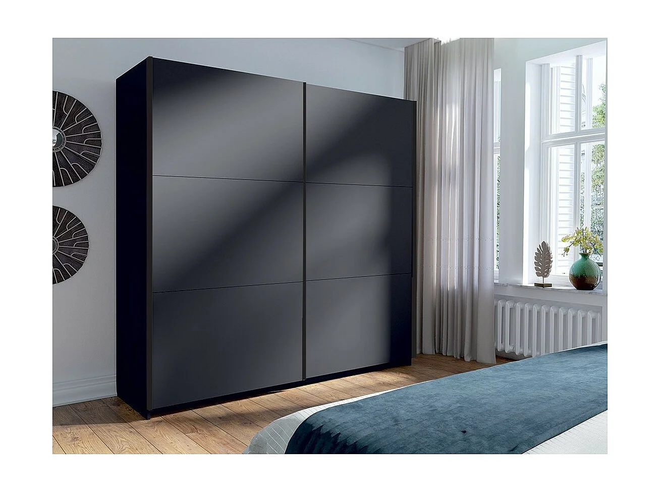 Armoire, garde robe 200 cm 2 portes coulissantes - gris graphite - Collection ARSALA