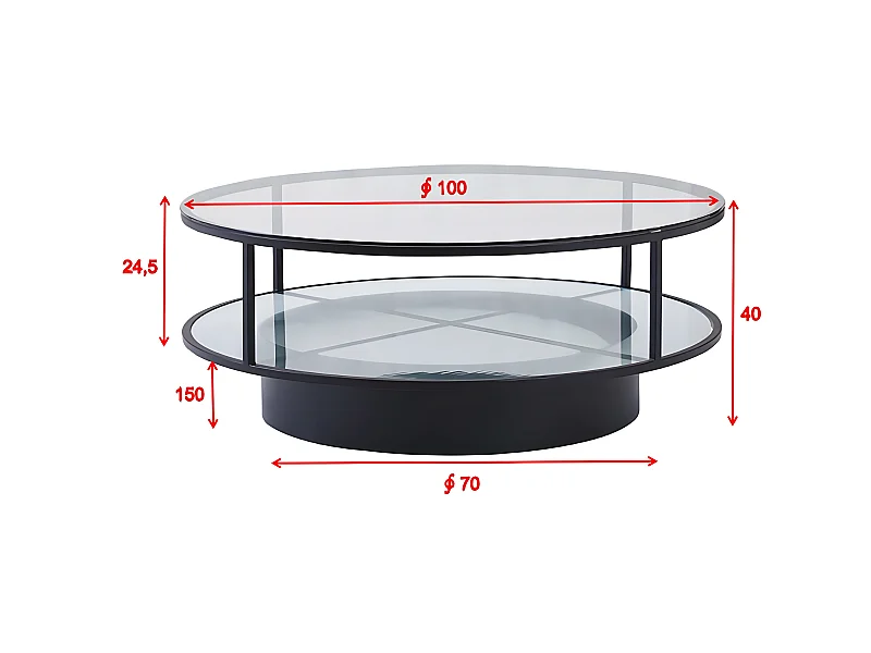 Table Basse Design en Verre "Falsterbo" 100cm Noir