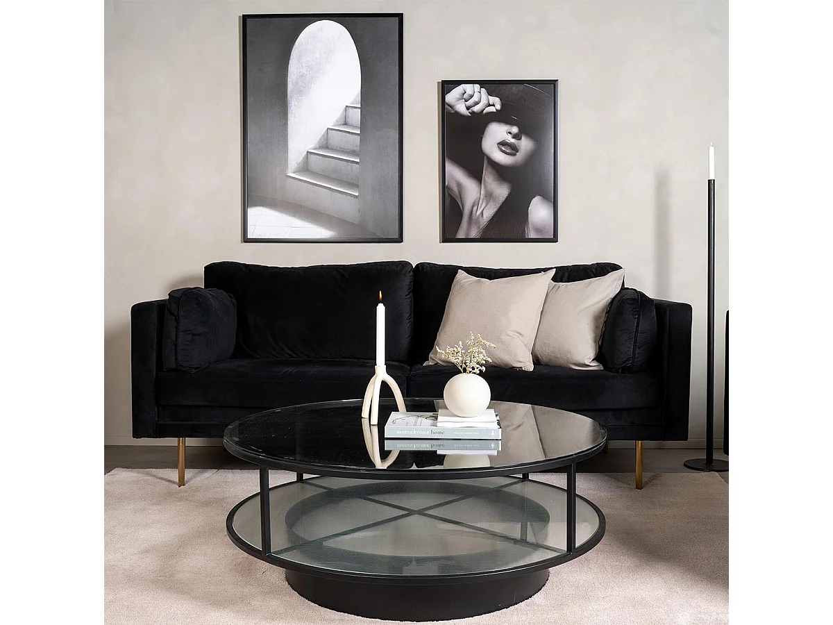 Falsterbo salontafel met plank Ø100 cm glas.