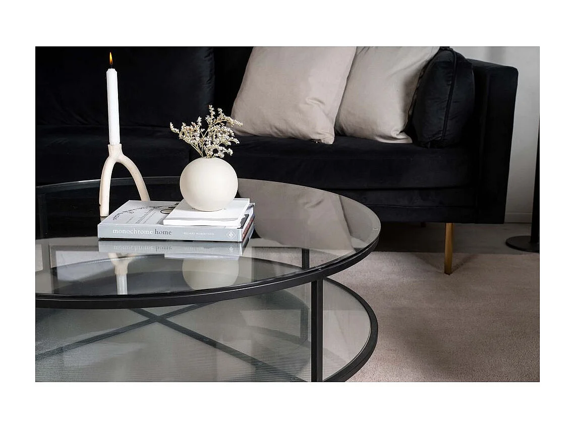 Falsterbo salontafel met plank Ø100 cm glas.