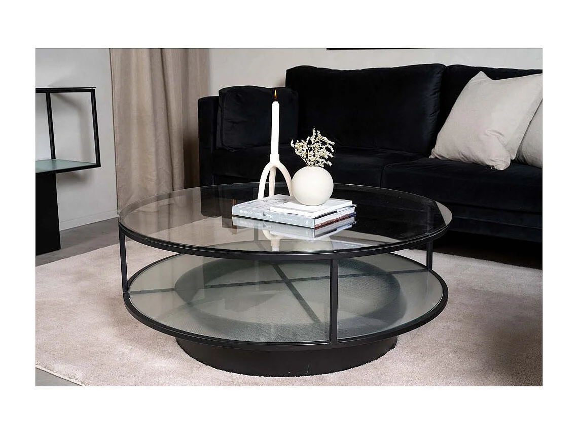 Falsterbo salontafel met plank Ø100 cm glas.