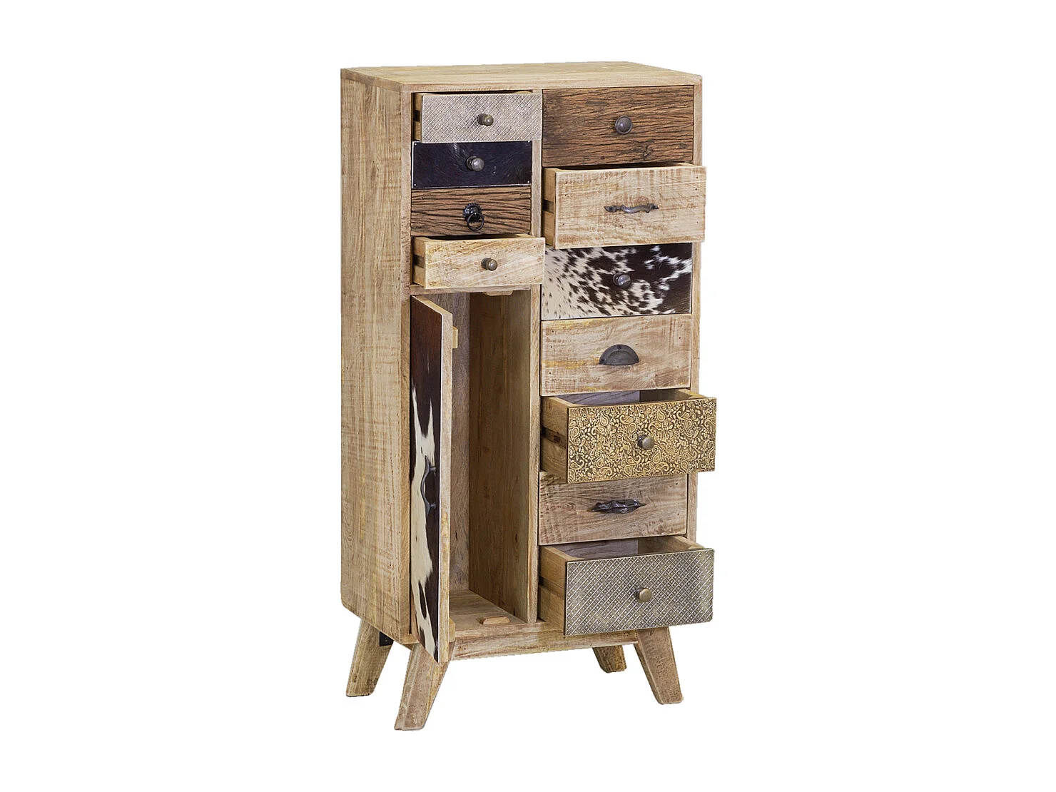 Commode en manguier et peau de vache
