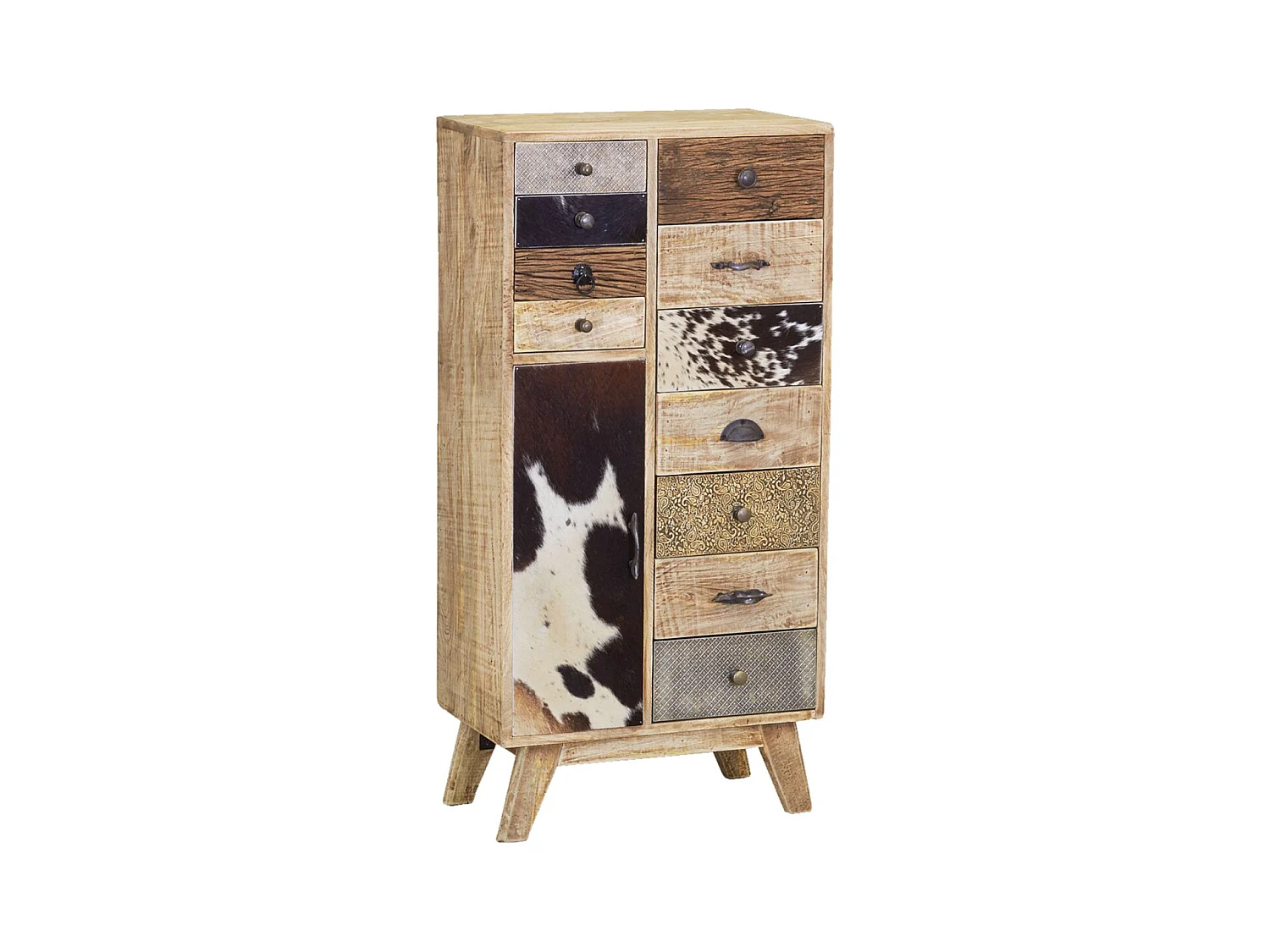 Commode en manguier et peau de vache