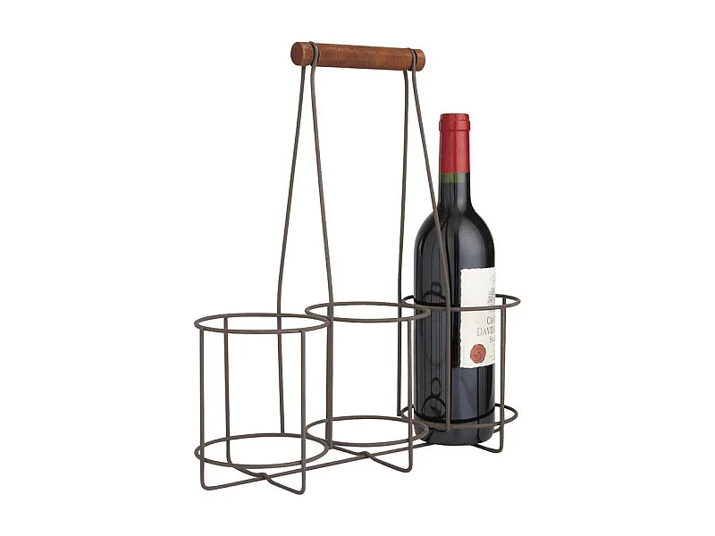 Flaschenhalter für 3 Flaschen aus gealtertem Metall und Holz