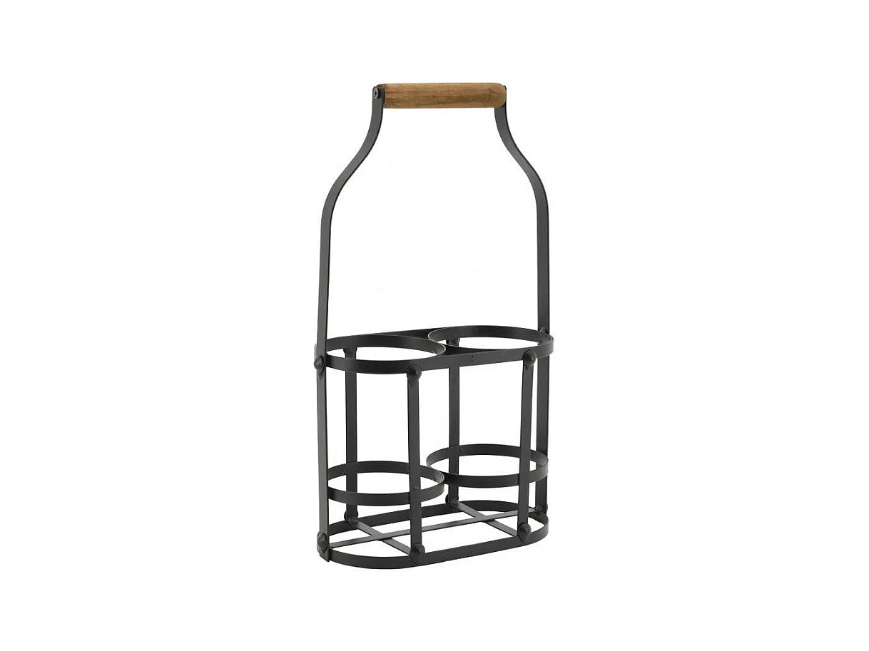 Panier bouteilles en métal et bois 2 bouteilles