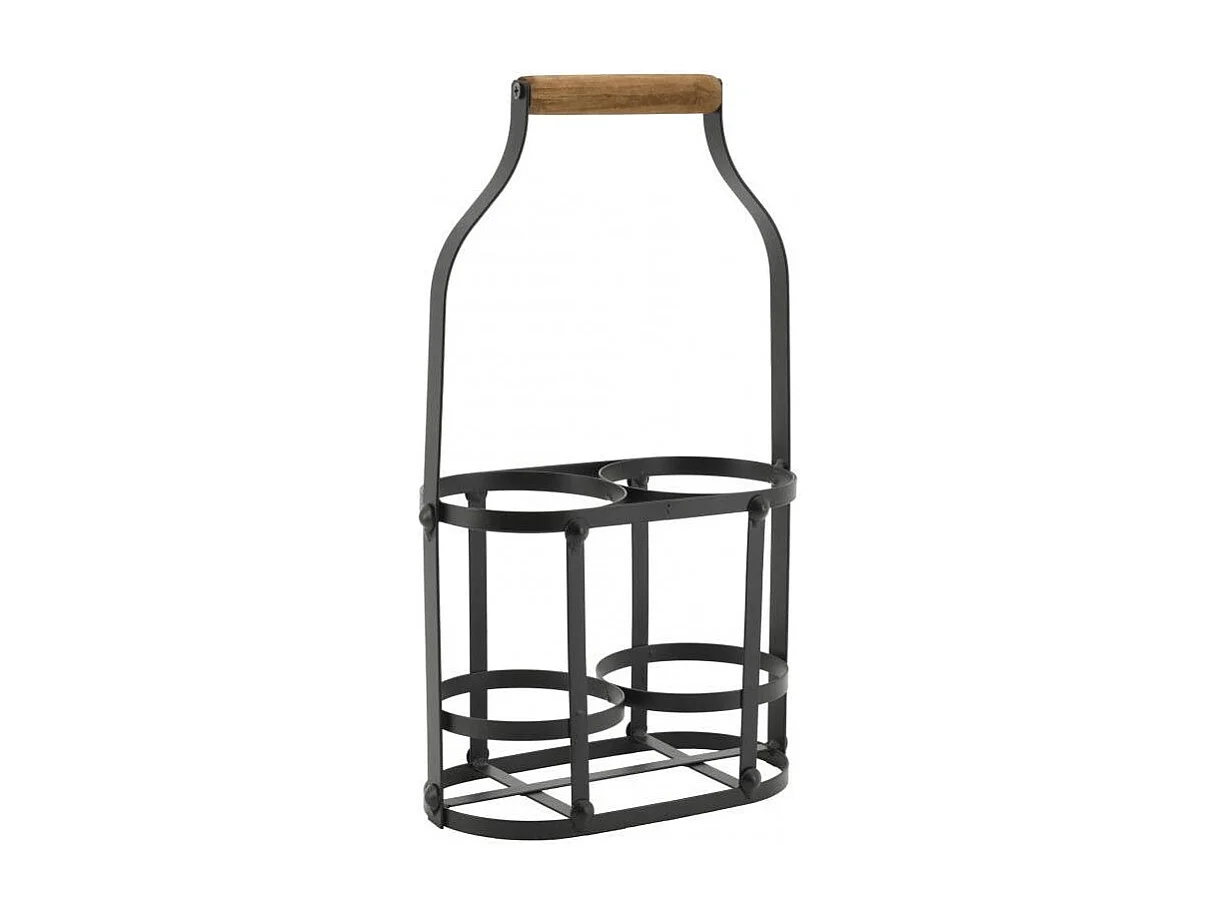 Panier bouteilles en métal et bois 2 bouteilles