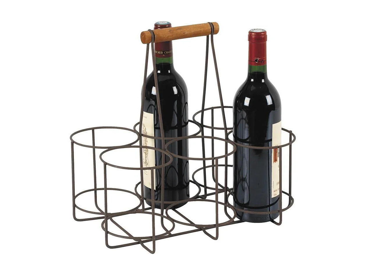 Panier bouteilles en métal vieilli et bois 6 bouteilles