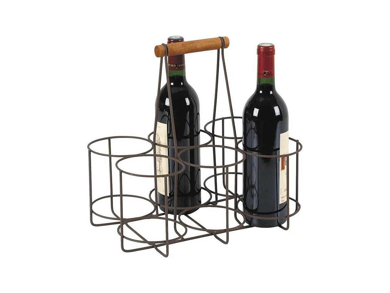 Panier bouteilles en métal vieilli et bois 6 bouteilles