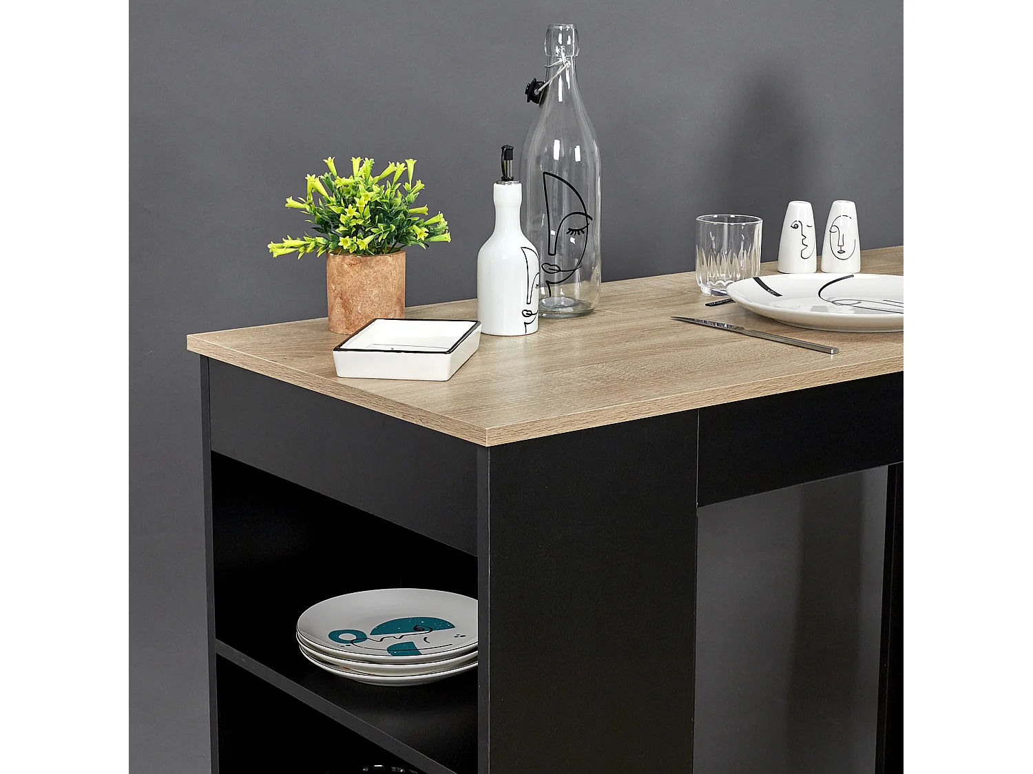 Table De Bar Mange Debout Avec Etageres Cheers Noir, Marron