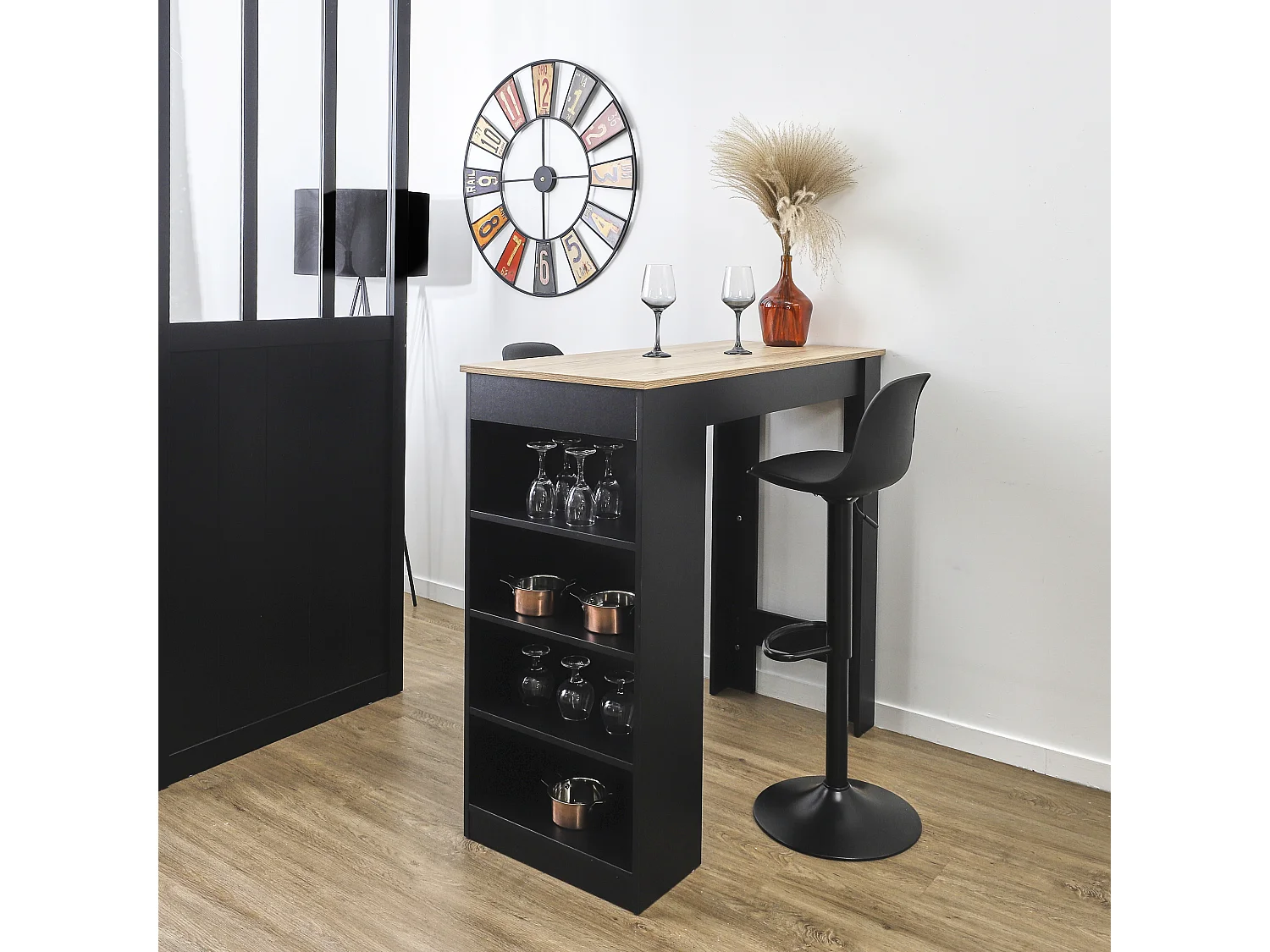 Table De Bar Mange Debout Avec Etageres Cheers Noir, Marron