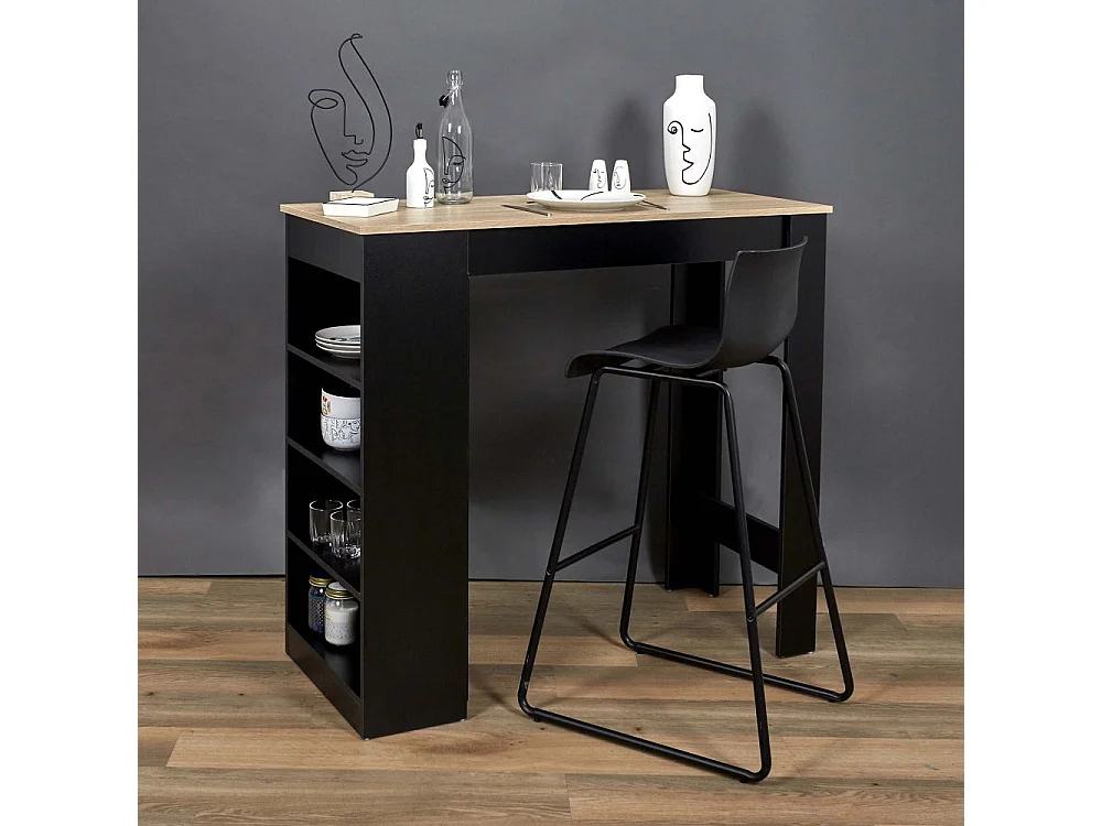 Table De Bar Mange Debout Avec Etageres Cheers Noir, Marron