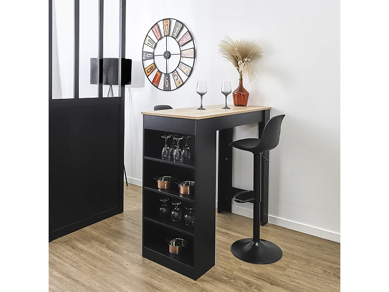 Table De Bar Mange Debout Avec Etageres Cheers Noir, Marron