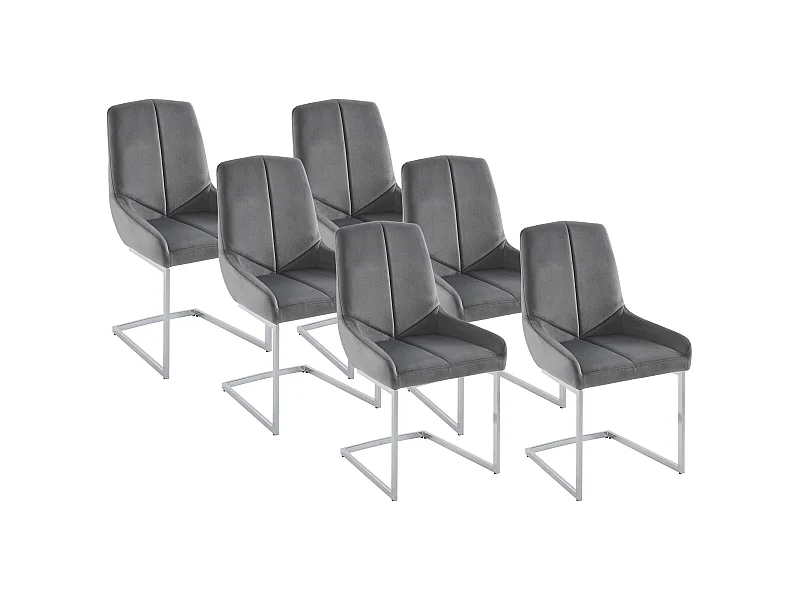 Lote de 6 sillas de terciopelo y metal - Gris - BERLONA