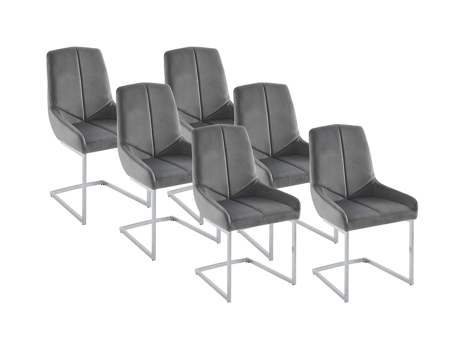 Stuhl 6er-Set - Samt & Metall - Grau - BERLONA