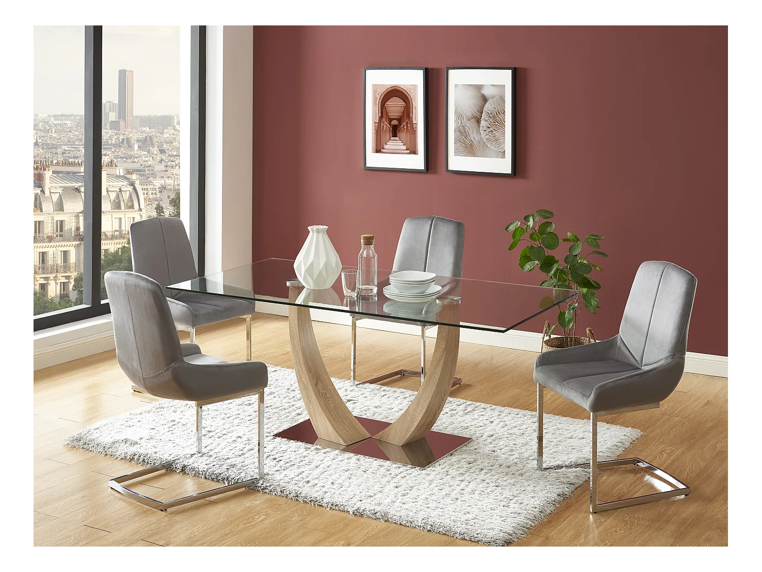 Lot de 6 chaises en velours et métal - Gris - BERLONA