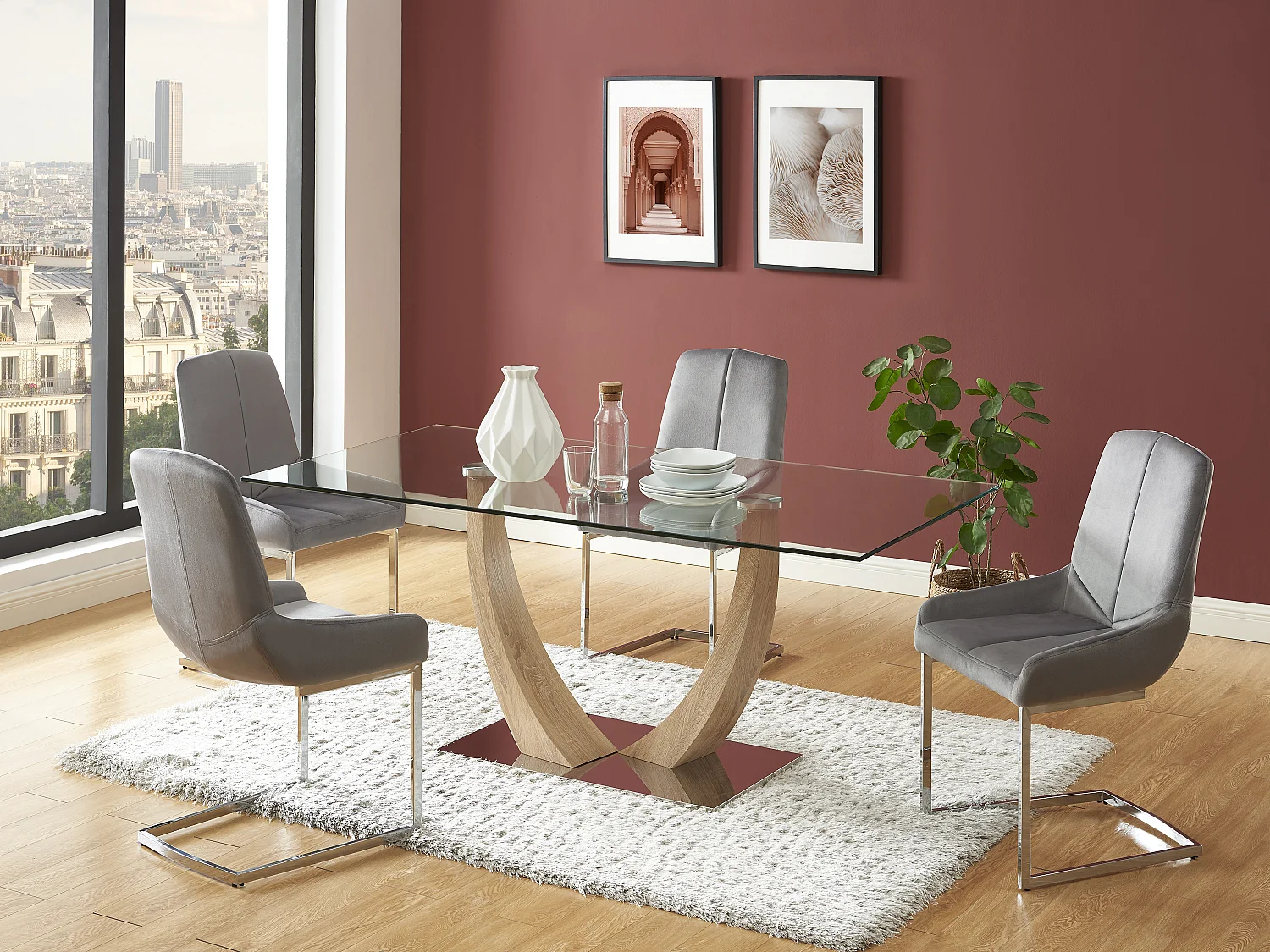 Lot de 6 chaises en velours et métal - Gris - BERLONA