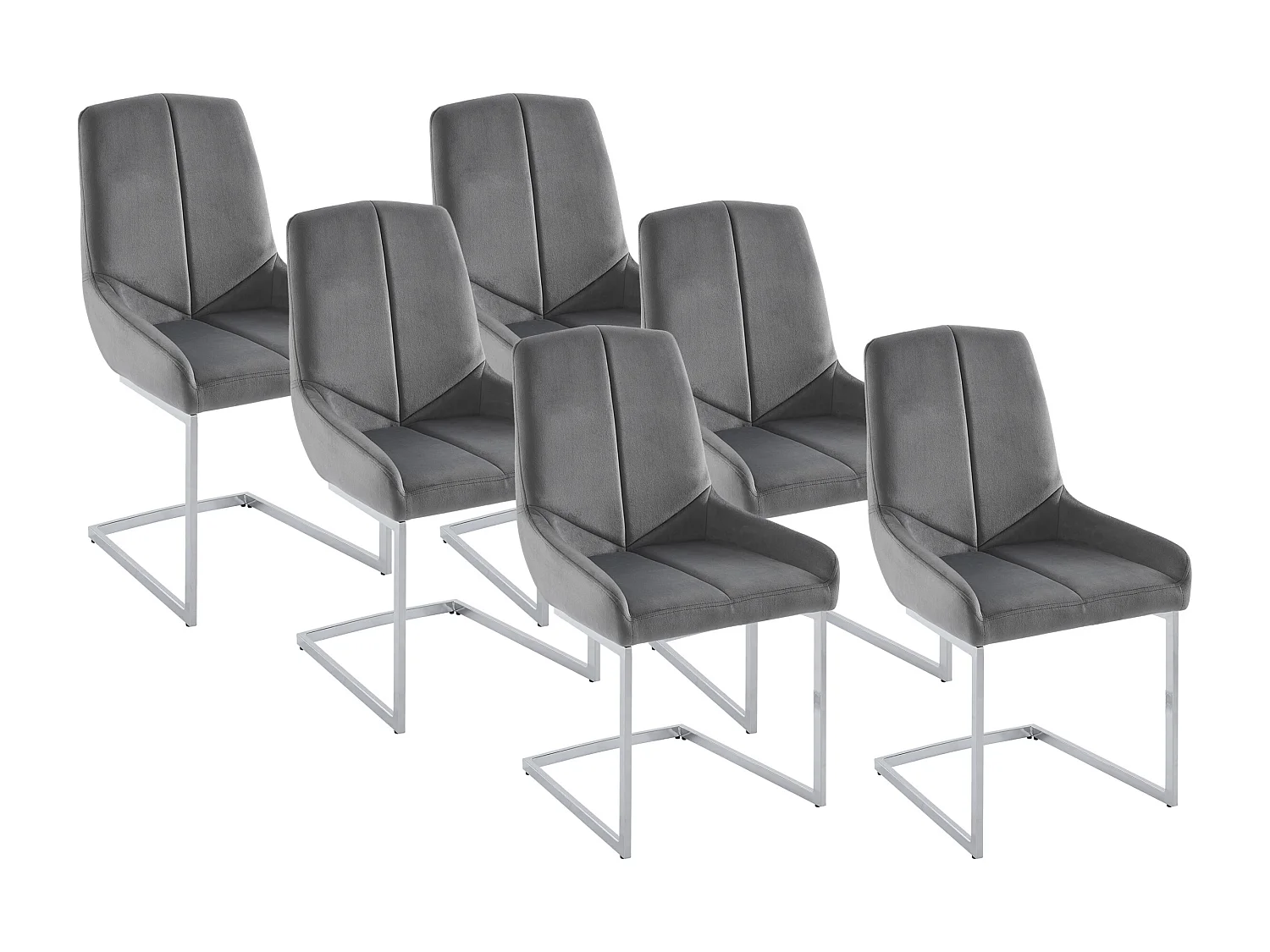 Lot de 6 chaises en velours et métal - Gris - BERLONA