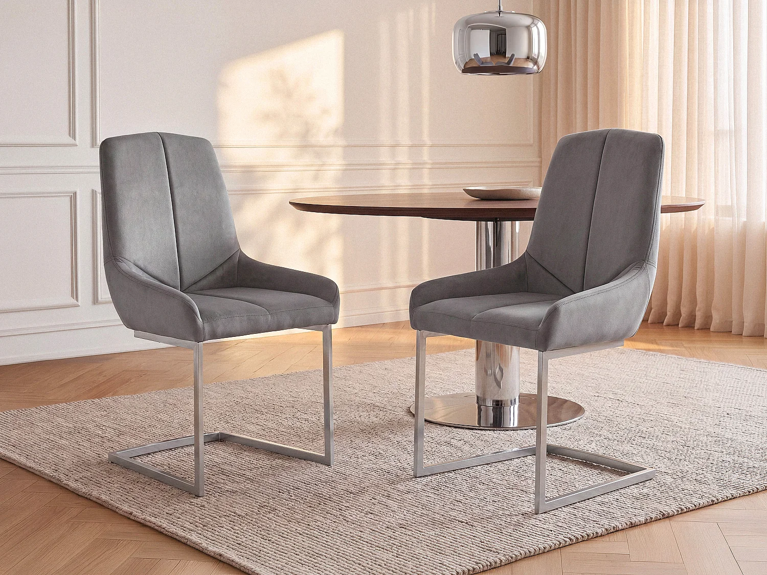 Set van 6 stoelen van velours en metaal - Grijs - BERLONA