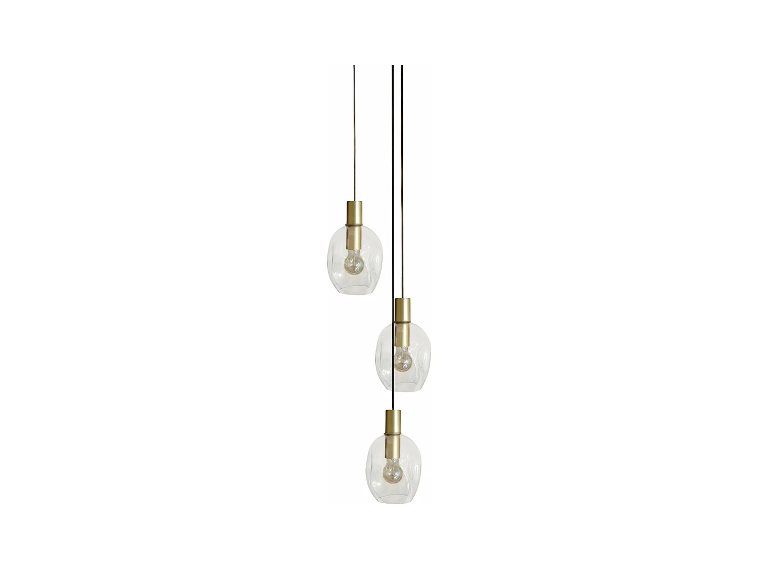 lustre doré 3 pendels verre bullé transparent 100 cm..