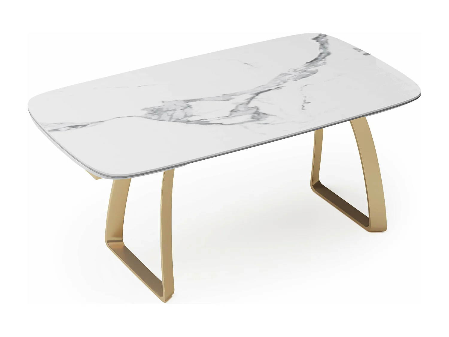 Table extensible céramique marbre blanc, verre trempé et pieds dorés