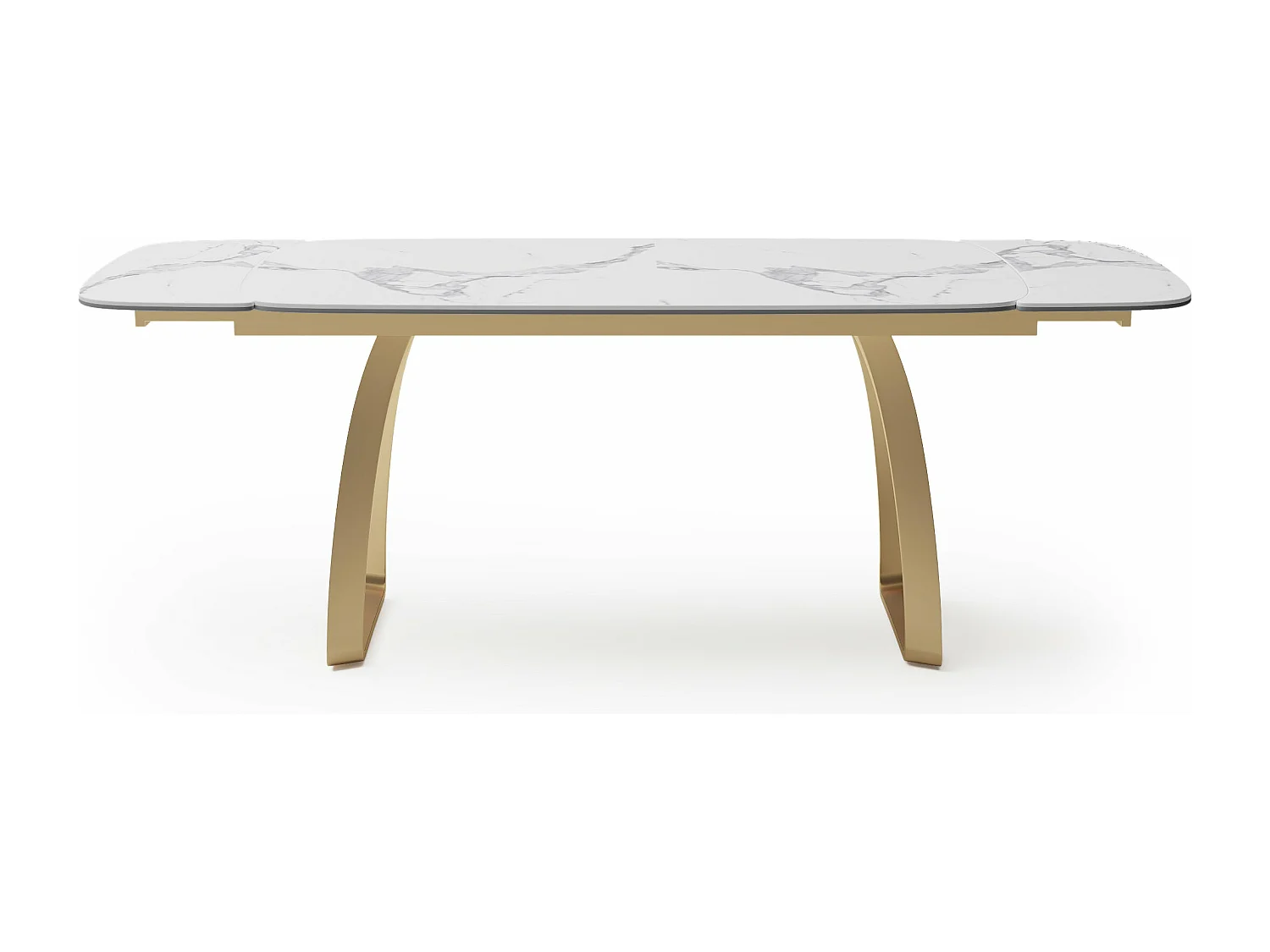 Table extensible céramique marbre blanc, verre trempé et pieds dorés