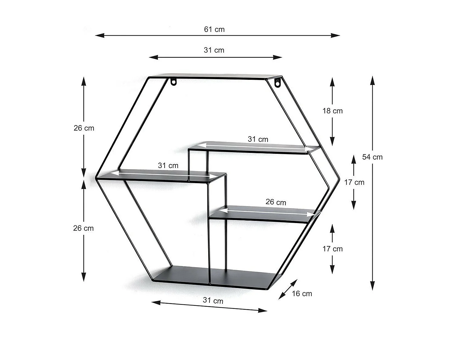 Étagère Murale 3 Niveaux "Inaya" 61cm Noir