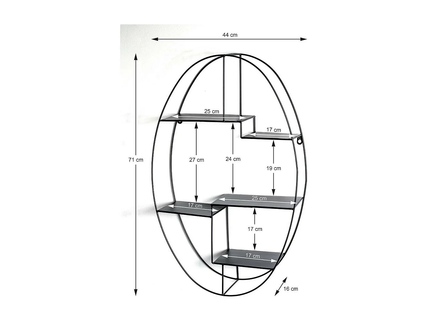 Étagère Murale 3 Niveaux "Tybia" 71cm Noir