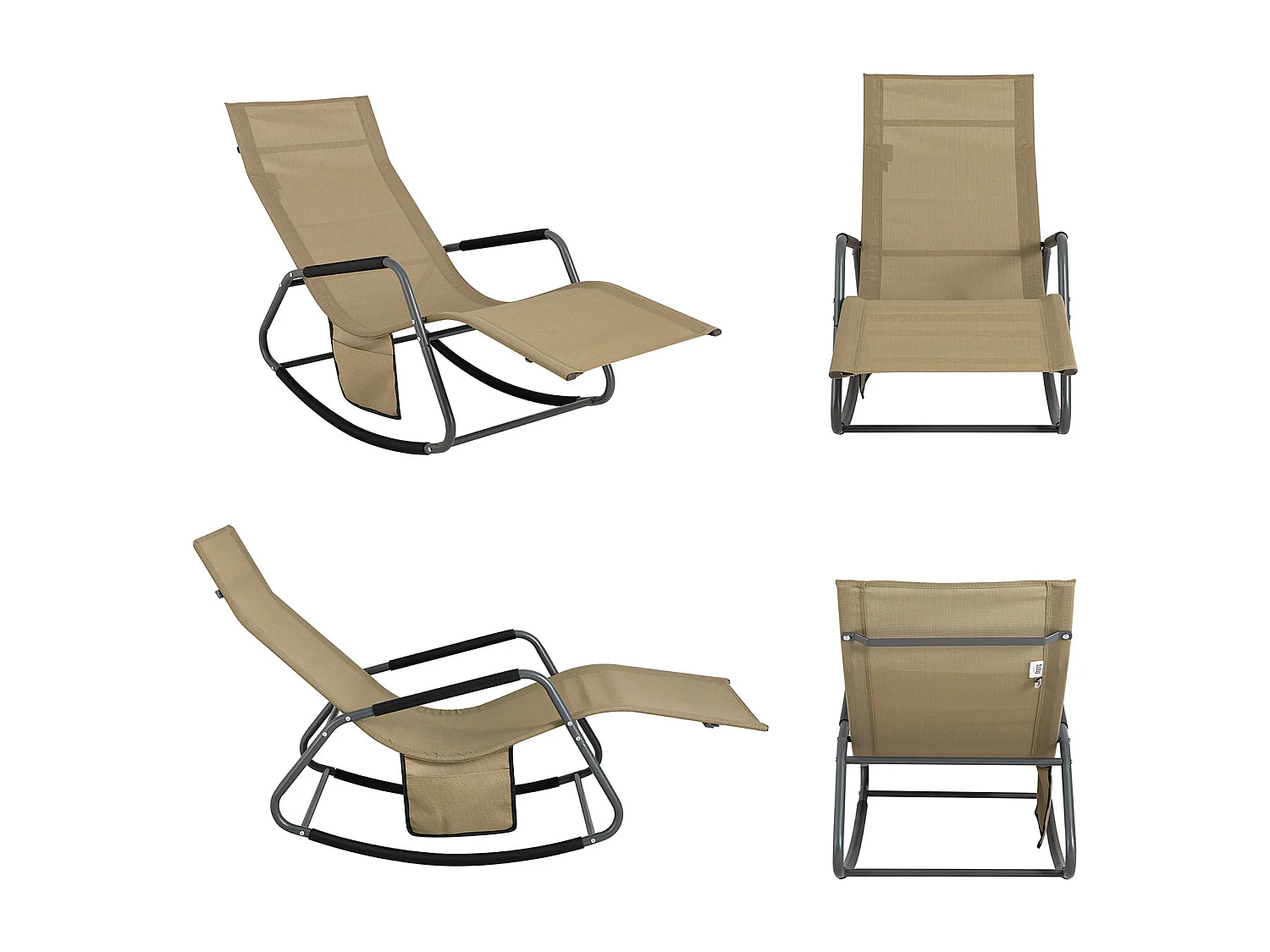 SoBuy OGS47-KA Schommelstoel Relaxstoel Ligstoel Lounge Chair Tuinstoel Zonnebaden - met Zijtas en Voetensteun - Draagvermogen 120 kg