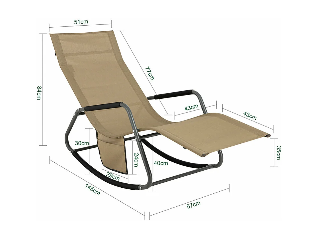 SoBuy OGS47-KA Schommelstoel Relaxstoel Ligstoel Lounge Chair Tuinstoel Zonnebaden - met Zijtas en Voetensteun - Draagvermogen 120 kg
