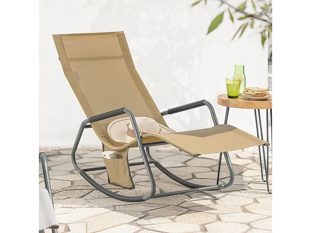 SoBuy OGS47-KA Schommelstoel Relaxstoel Ligstoel Lounge Chair Tuinstoel Zonnebaden - met Zijtas en Voetensteun - Draagvermogen 120 kg