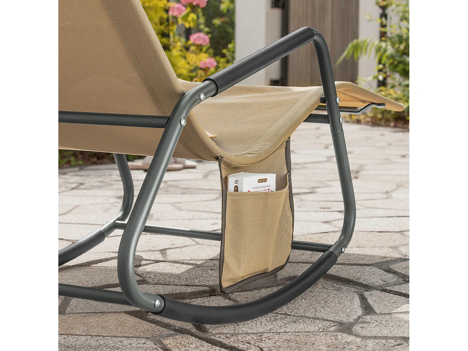 SoBuy OGS47-KA Schommelstoel Relaxstoel Ligstoel Lounge Chair Tuinstoel Zonnebaden - met Zijtas en Voetensteun - Draagvermogen 120 kg