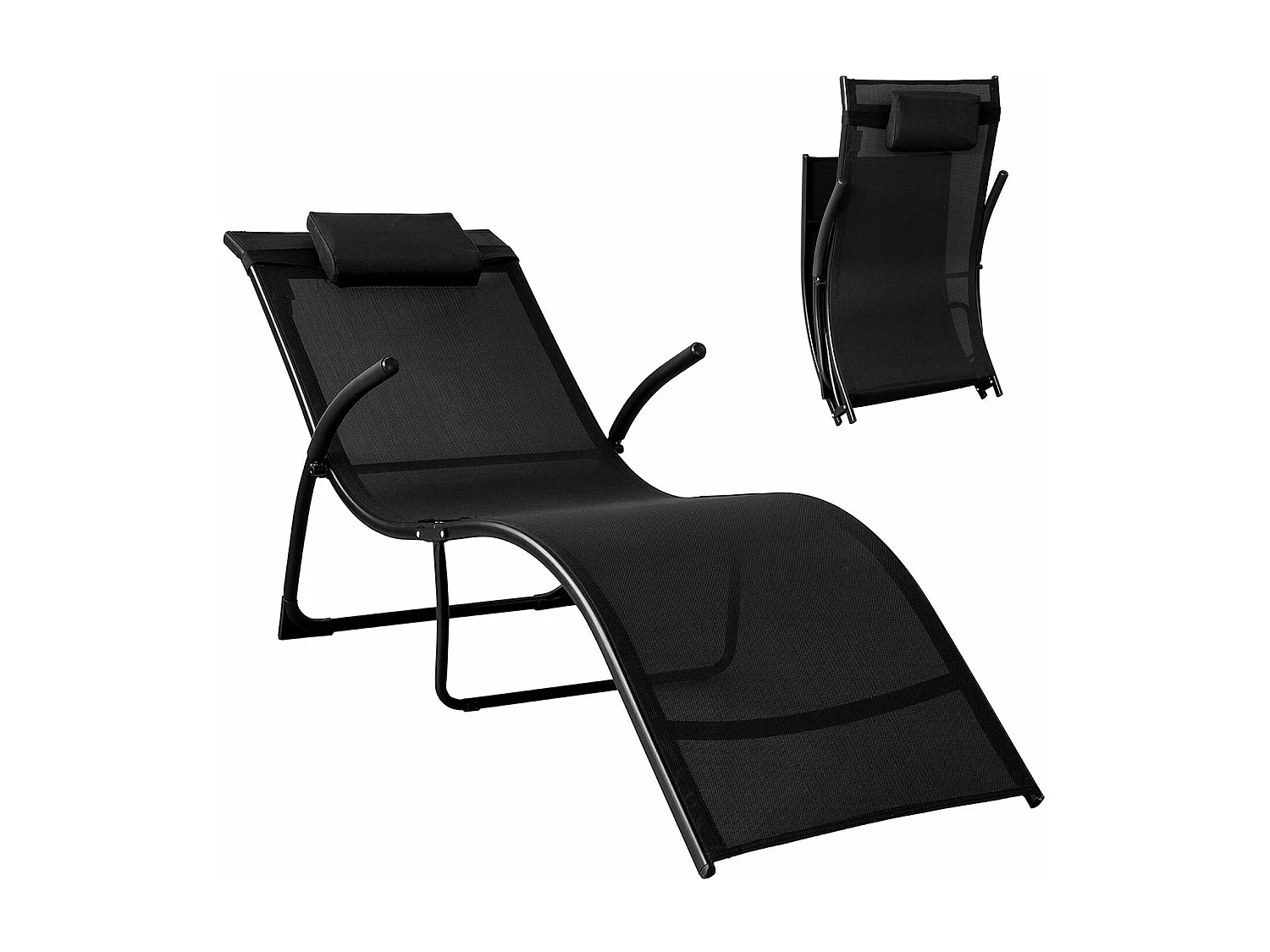 Gartenliege OGS45-SCH 60 x 69 x 173 cm Schwarz