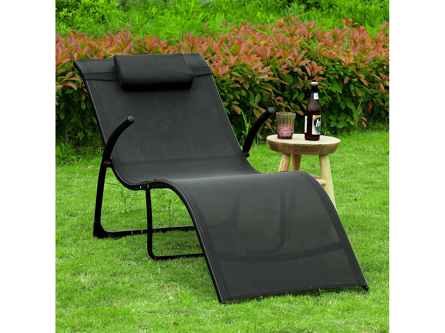 Gartenliege OGS45-SCH 60 x 69 x 173 cm Schwarz