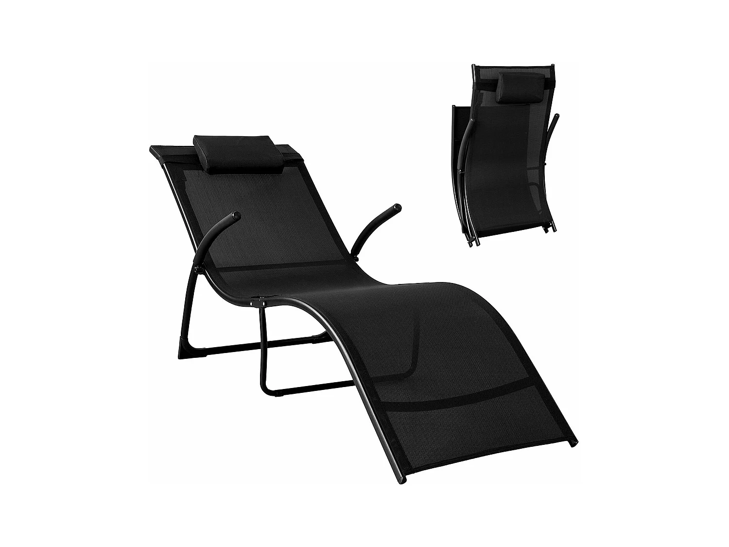 SoBuy Fauteuil Inclinable Pliant, Fauteuil de Salon Pliable et Léger avec Appui-tête Réglable, Noir, OGS45-SCH