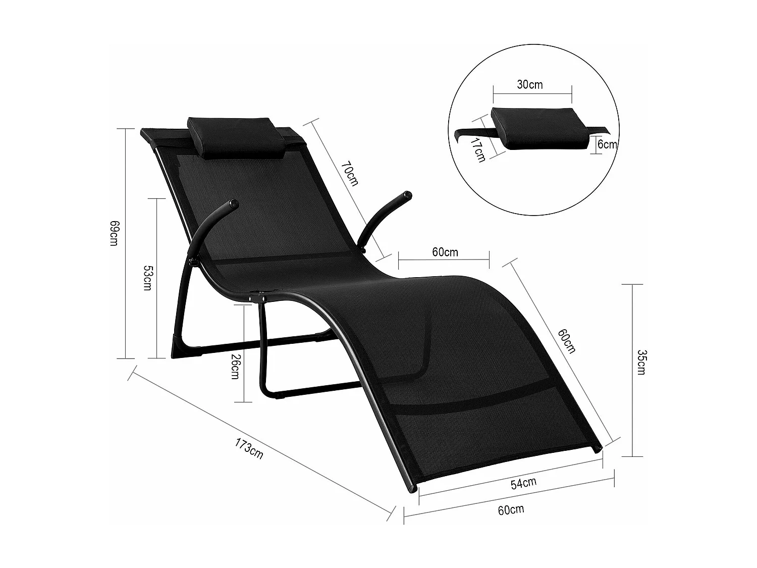 SoBuy Fauteuil Inclinable Pliant, Fauteuil de Salon Pliable et Léger avec Appui-tête Réglable, Noir, OGS45-SCH