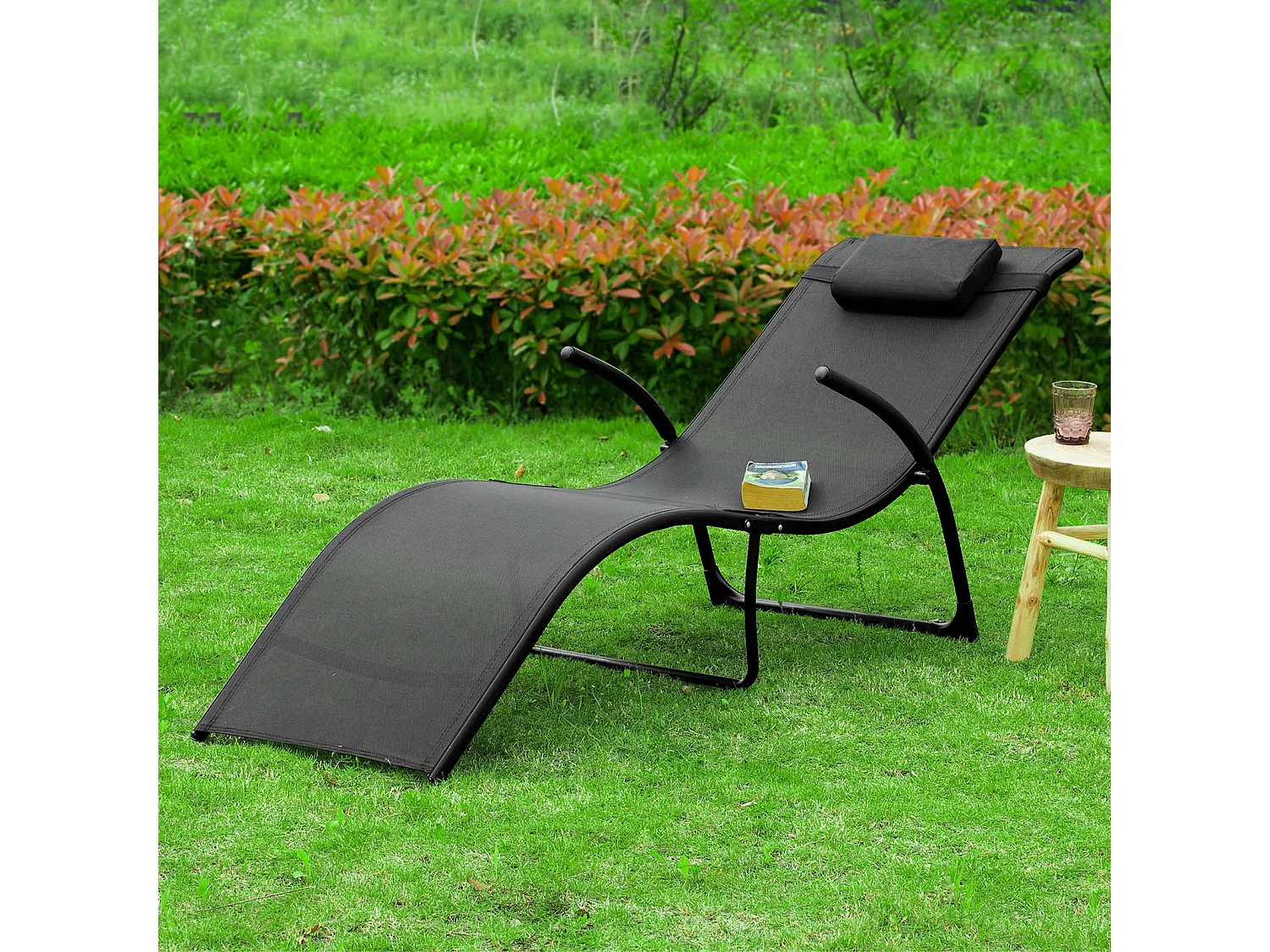 SoBuy Fauteuil Inclinable Pliant, Fauteuil de Salon Pliable et Léger avec Appui-tête Réglable, Noir, OGS45-SCH