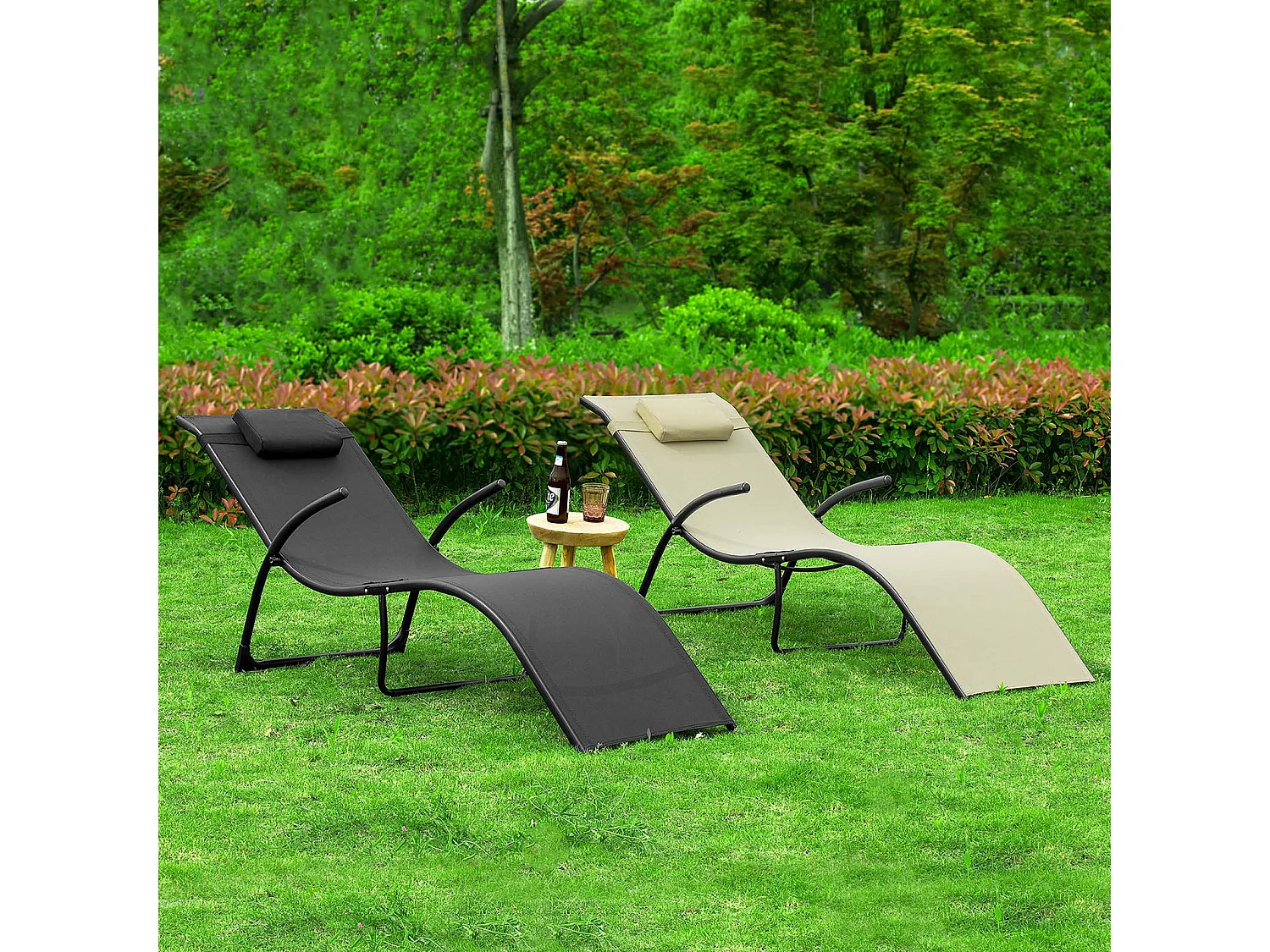 SoBuy Fauteuil Inclinable Pliant, Fauteuil de Salon Pliable et Léger avec Appui-tête Réglable, Noir, OGS45-SCH