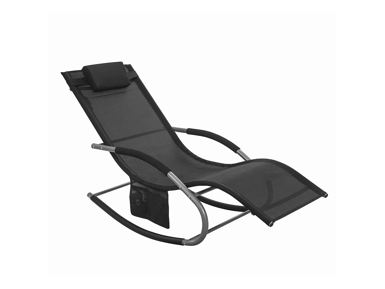 SoBuy  Poltrona dondolo, Sdraio Relax, Sedia a sdraio, Con poggiatesta, Nero OGS28-SCH