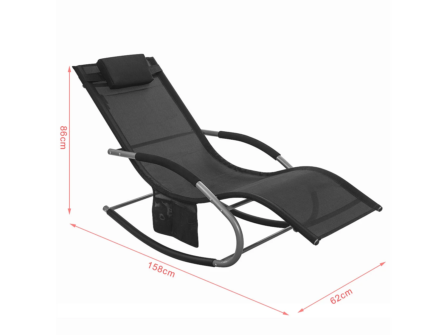 SoBuy  Poltrona dondolo, Sdraio Relax, Sedia a sdraio, Con poggiatesta, Nero OGS28-SCH