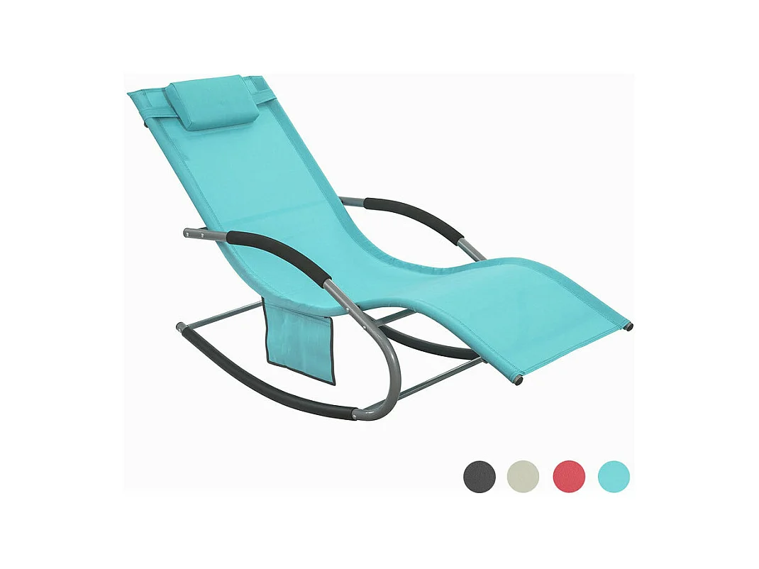 SoBuy Chaise Longue Transat de Jardin Bascule avec Appui-Tête Réglable, Pochette de Rangement et Repose-Pieds, Plage, OGS28-HB