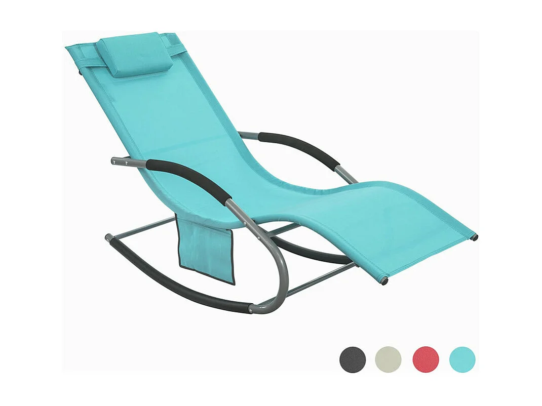 SoBuy Chaise Longue Transat de Jardin Bascule avec Appui-Tête Réglable, Pochette de Rangement et Repose-Pieds, Plage, OGS28-HB