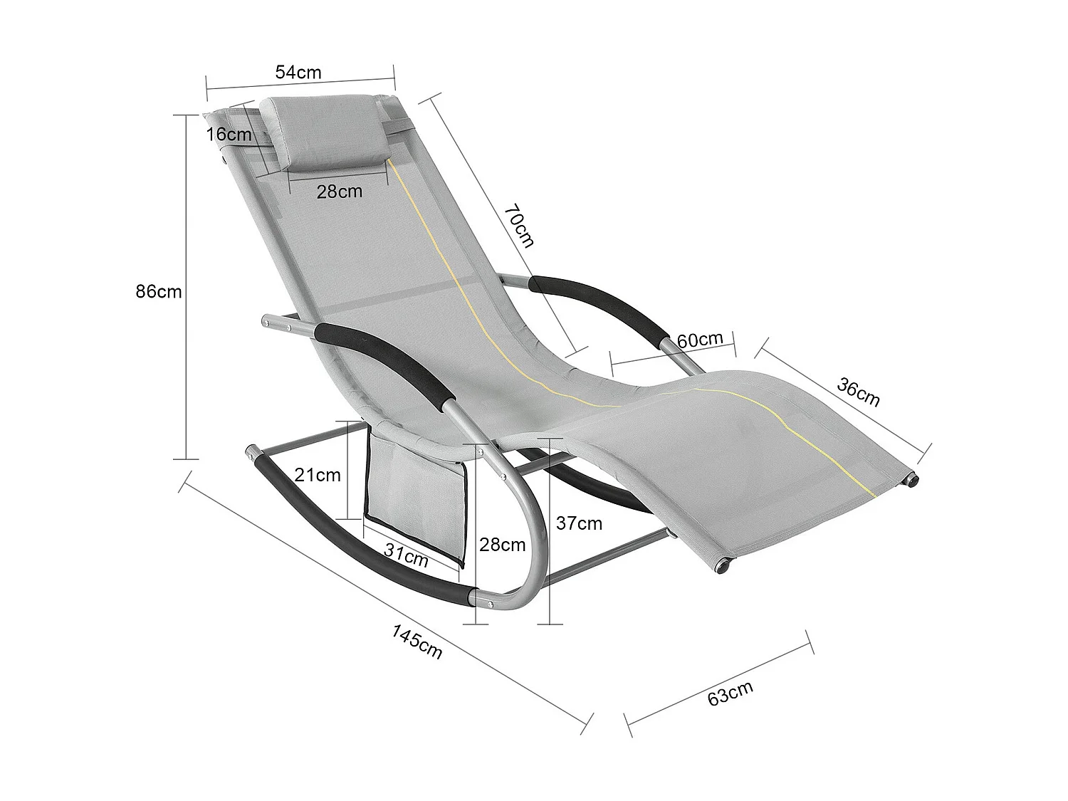 SoBuy OGS28-HG Comfortabele ligstoel Swingstoel Schommelligstoel Zonnebed - Tuin - Terras - Grijs