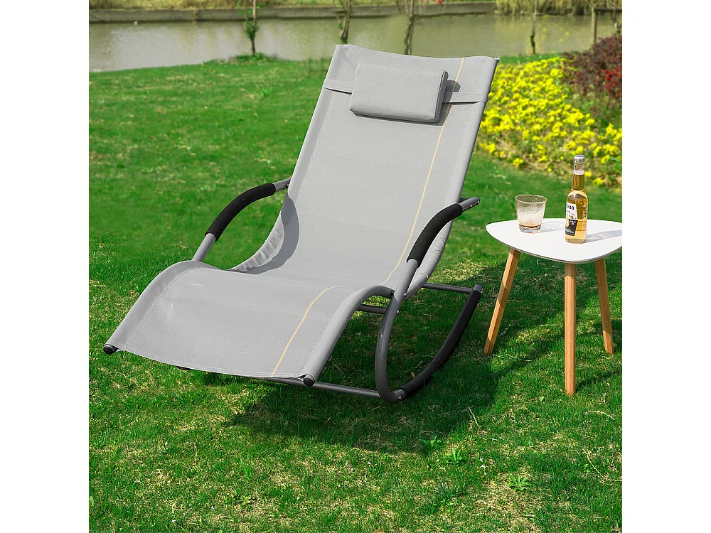 SoBuy OGS28-HG Comfortabele ligstoel Swingstoel Schommelligstoel Zonnebed - Tuin - Terras - Grijs