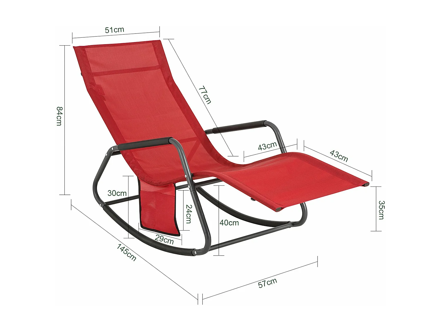 SoBuy OGS47-MS Schommelstoel Relaxstoel Ligstoel Lounge Chair Tuinstoel Zonnebaden - met Zijtas en Voetensteun - Draagvermogen 150 kg