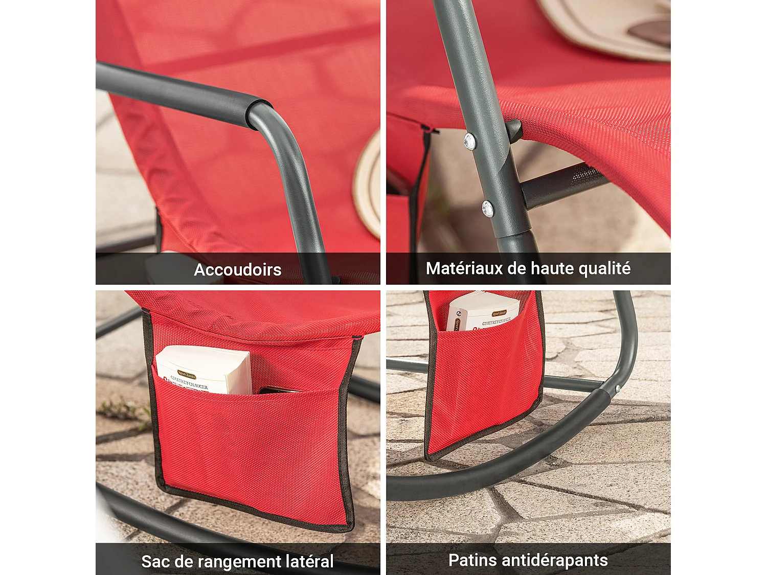 SoBuy OGS47-MS Schommelstoel Relaxstoel Ligstoel Lounge Chair Tuinstoel Zonnebaden - met Zijtas en Voetensteun - Draagvermogen 150 kg