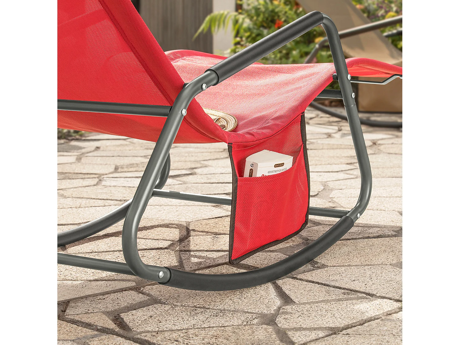 SoBuy OGS47-MS Schommelstoel Relaxstoel Ligstoel Lounge Chair Tuinstoel Zonnebaden - met Zijtas en Voetensteun - Draagvermogen 150 kg