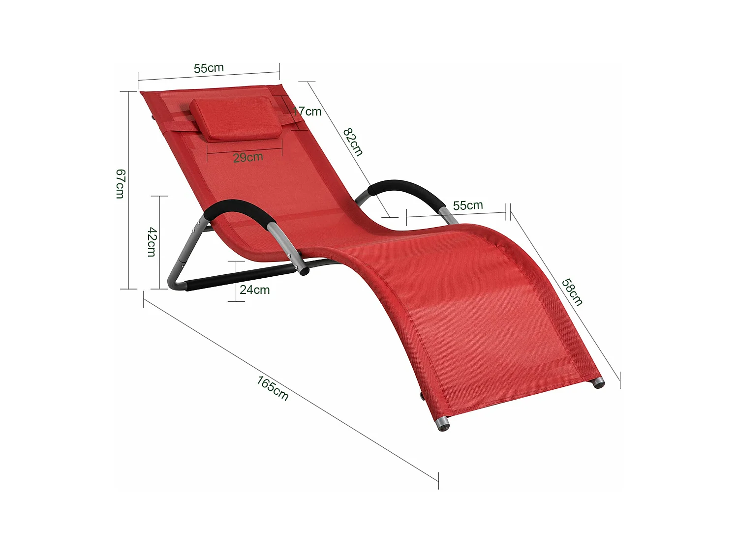 SoBuy OGS38-R Ligstoel Tuin Lounger Relaxstoel Schommelligstoel Zonnebed met Kussen Rood