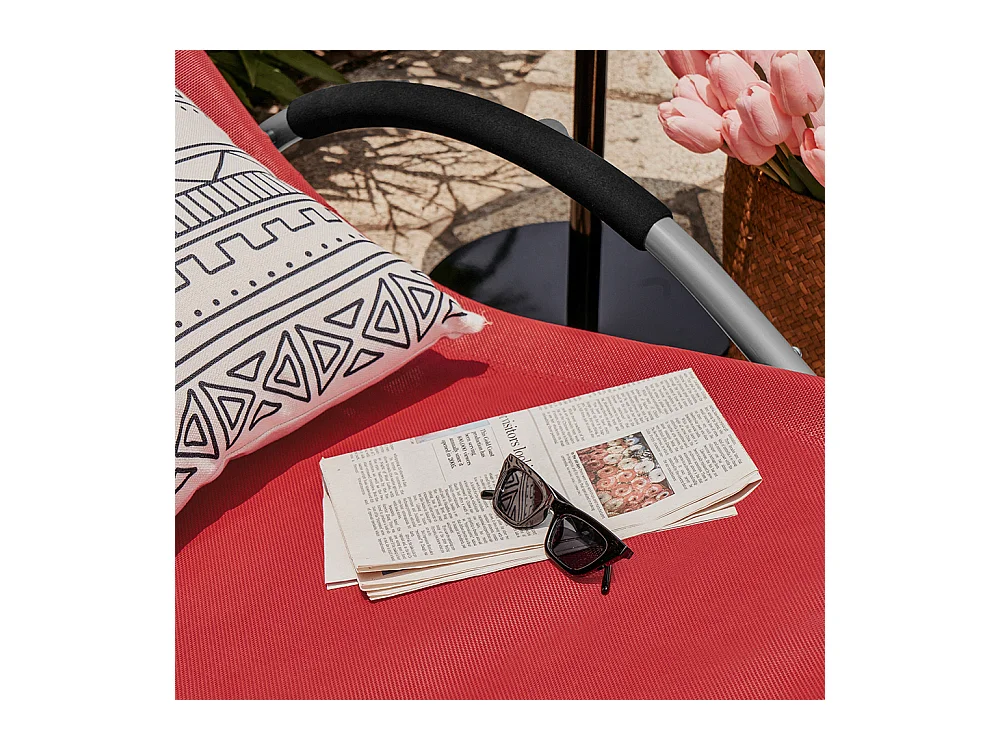 SoBuy OGS38-R Ligstoel Tuin Lounger Relaxstoel Schommelligstoel Zonnebed met Kussen Rood